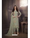 Taupe Heavy Designer Embroidered Organza Straight Suit