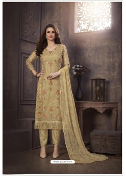 Golden Heavy Designer Embroidered Organza Straight Suit