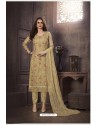 Golden Heavy Designer Embroidered Organza Straight Suit