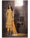 Yellow Heavy Designer Embroidered Organza Straight Suit