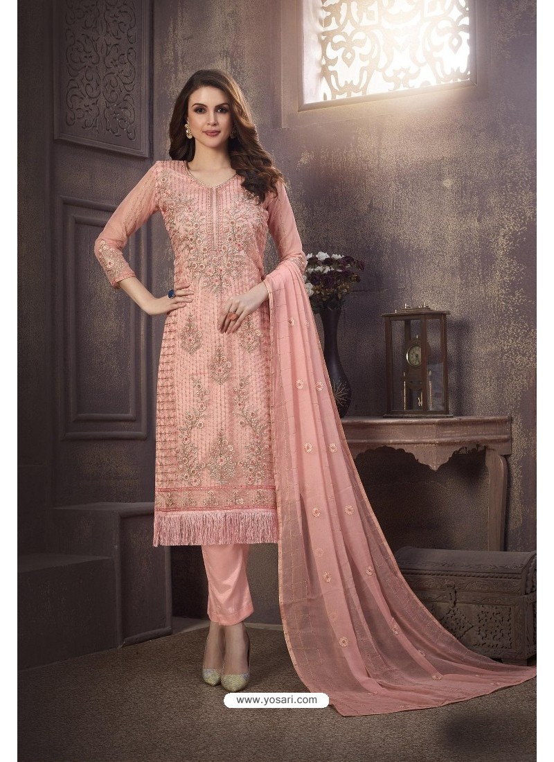 Buy Pink Heavy Designer Embroidered Organza Straight Suit | Straight ...