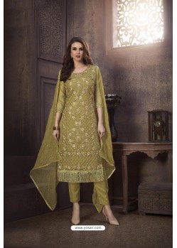 Mehendi Heavy Designer Embroidered Organza Straight Suit