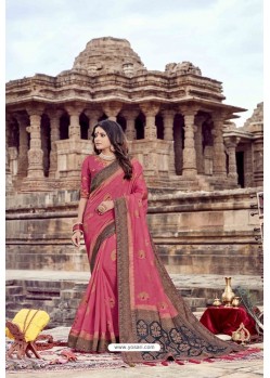 Hot Pink Heavy Designer Chanderi Silk Saree