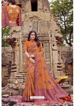 Orange Heavy Designer Chanderi Silk Saree