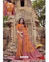 Orange Heavy Designer Chanderi Silk Saree