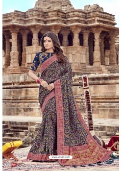 Navy Blue Heavy Designer Chanderi Silk Saree