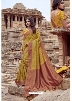 Mustard Heavy Designer Chanderi Silk Saree