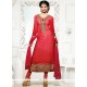 Intrinsic Hot Pink And Red Lace Work Georgette Churidar Salwar Suit