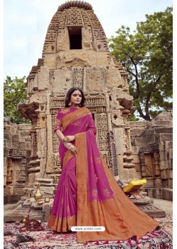 Rani Pink Heavy Designer Chanderi Silk Saree