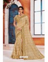 Beauteous Golden Heavy Embroidered Designer Jute Silk Saree