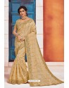 Desirable Golden Heavy Embroidered Designer Jute Silk Saree