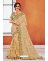 Excellent Gold Heavy Embroidered Designer Jute Silk Saree