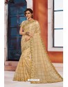 Awesome Golden Heavy Embroidered Designer Jute Silk Saree