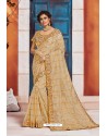 Modern Golden Heavy Embroidered Designer Jute Silk Saree