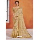 Flawless Golden Heavy Embroidered Designer Jute Silk Saree