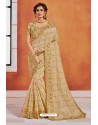 Flawless Golden Heavy Embroidered Designer Jute Silk Saree