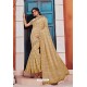 Pleasing Golden Heavy Embroidered Designer Jute Silk Saree