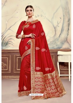 Red Designer Party Wear Poly Silk Saree