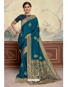 Teal Blue Designer Party Wear Poly Silk Saree