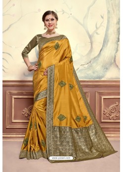 Mustard Designer Party Wear Poly Silk Saree