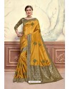 Mustard Designer Party Wear Poly Silk Saree