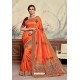 Orange Designer Party Wear Poly Silk Saree