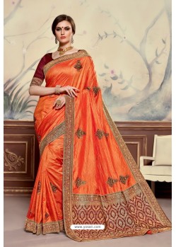 Orange Designer Party Wear Poly Silk Saree