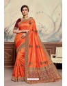 Orange Designer Party Wear Poly Silk Saree