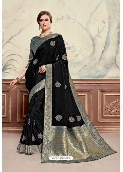 Black Designer Party Wear Poly Silk Saree