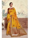 Elegant Mustard Designer Party Wear Poly Silk Saree