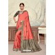 Light Red Designer Party Wear Poly Silk Saree