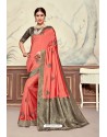 Light Red Designer Party Wear Poly Silk Saree