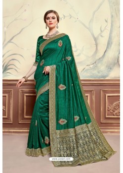 Dark Green Designer Party Wear Poly Silk Saree