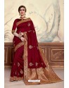 Maroon Designer Party Wear Poly Silk Saree