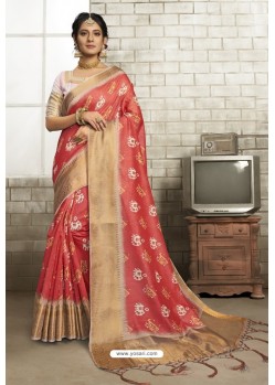 Red Printed Party Wear Art Silk Saree