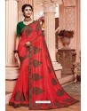 Crimson Party Wear Vichitra Silk Saree