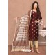 Maroon And Beige Designer Banarasi Chanderi Silk Suit