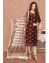 Maroon And Beige Designer Banarasi Chanderi Silk Suit