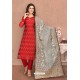 Red Designer Thread Worked Chanderi Silk Suit