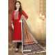 Red And Black Digital Printed Designer Chanderi Silk Suit
