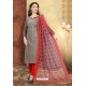Light Brown And Red Digital Printed Designer Chanderi Silk Suit