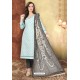 Sky Blue And Dark Grey Digital Printed Designer Chanderi Silk Suit