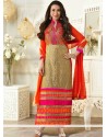 Karishma Kapoor Cream And Orange Embroidery Churidar Suit
