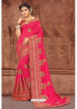 Rani Pink Party Wear Designer Silk Saree