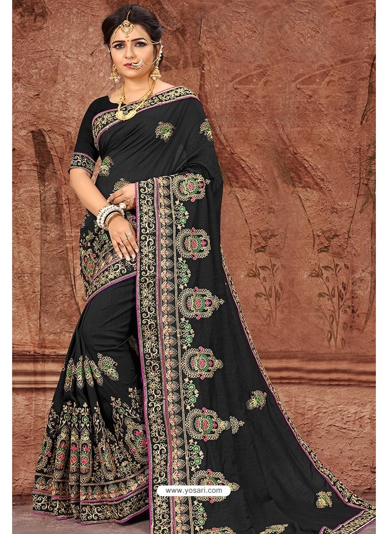 Buy Black Shimmer Chiffon Tikki Work Saree Party Wear Online at Best Price  | Cbazaar