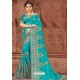 Turquoise Party Wear Designer Silk Saree