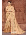 Beige Party Wear Designer Silk Saree