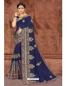 Navy Blue Party Wear Designer Silk Saree