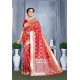 Red Designer Banarasi Silk Saree