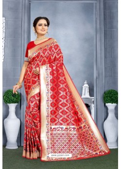 Red Designer Banarasi Silk Saree